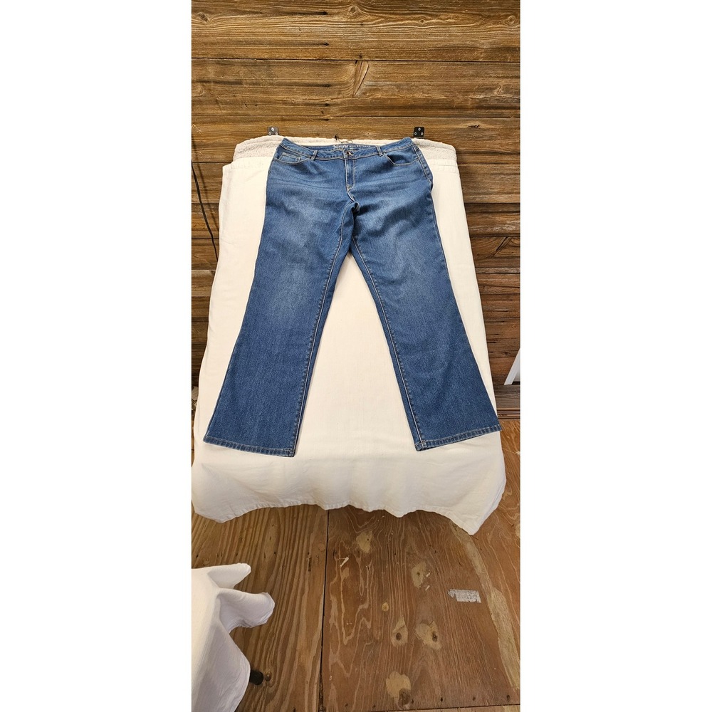 Natural Reflections Womens Flannel Lined Straight Leg Jeans Blue Plaid Size 18
